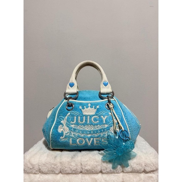 Juicy Couture Blue & White Terry Satchel with Flower Charm